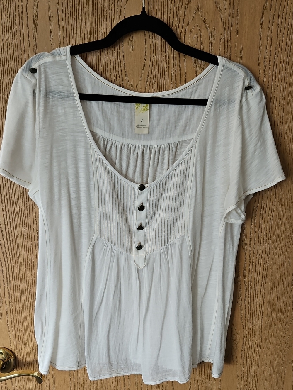 Source Unknown White Short Sleeve Button-Pintuck Peasant Top